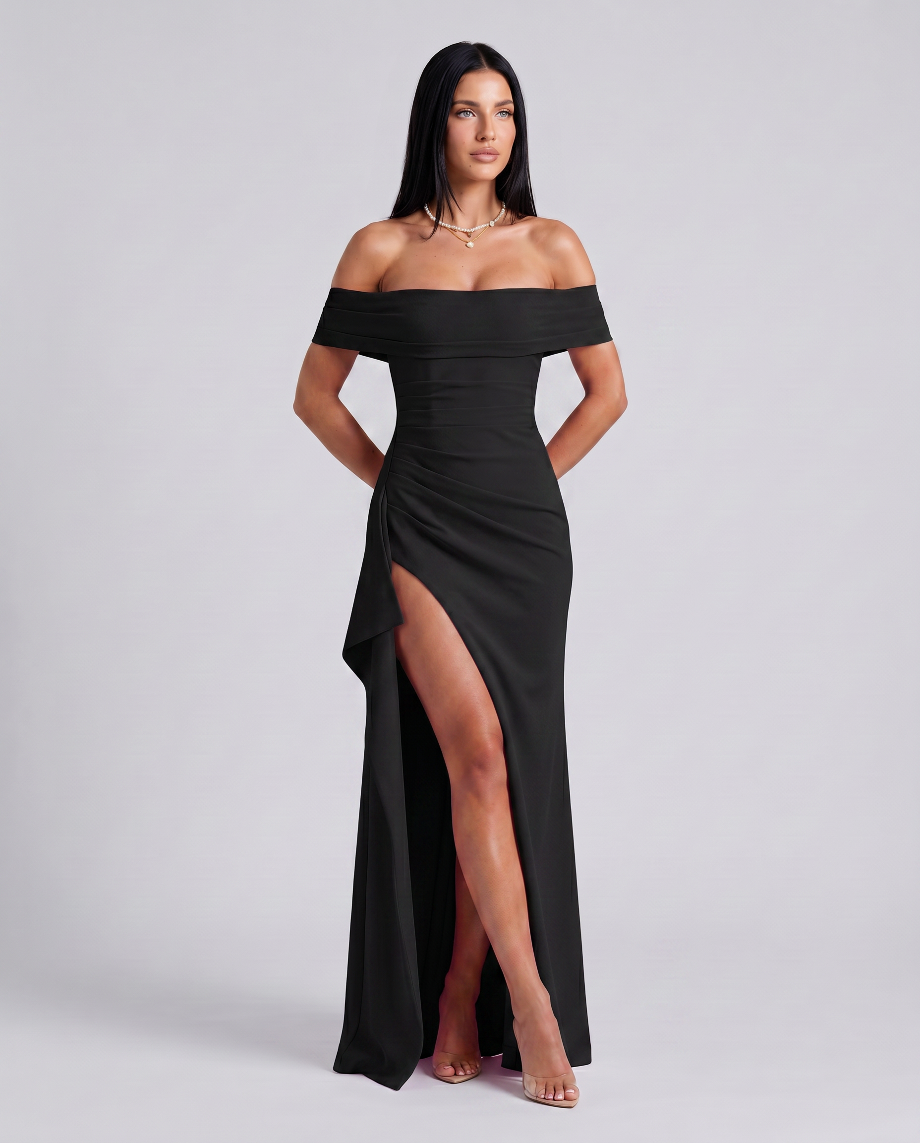 Miriam • Vestido Maxi Off Shoulder con Abertura