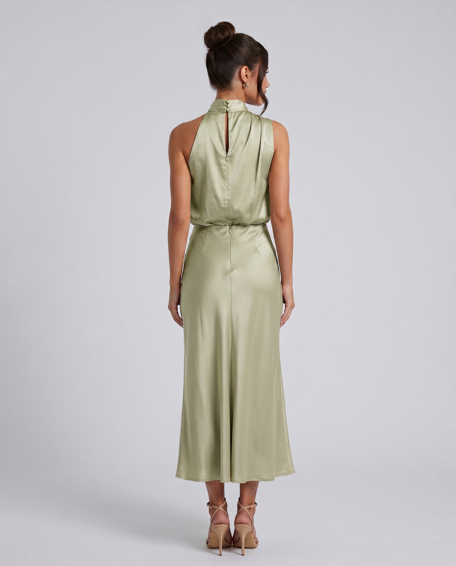 Francesca • Vestido Midi con Escote Halter Drapado
