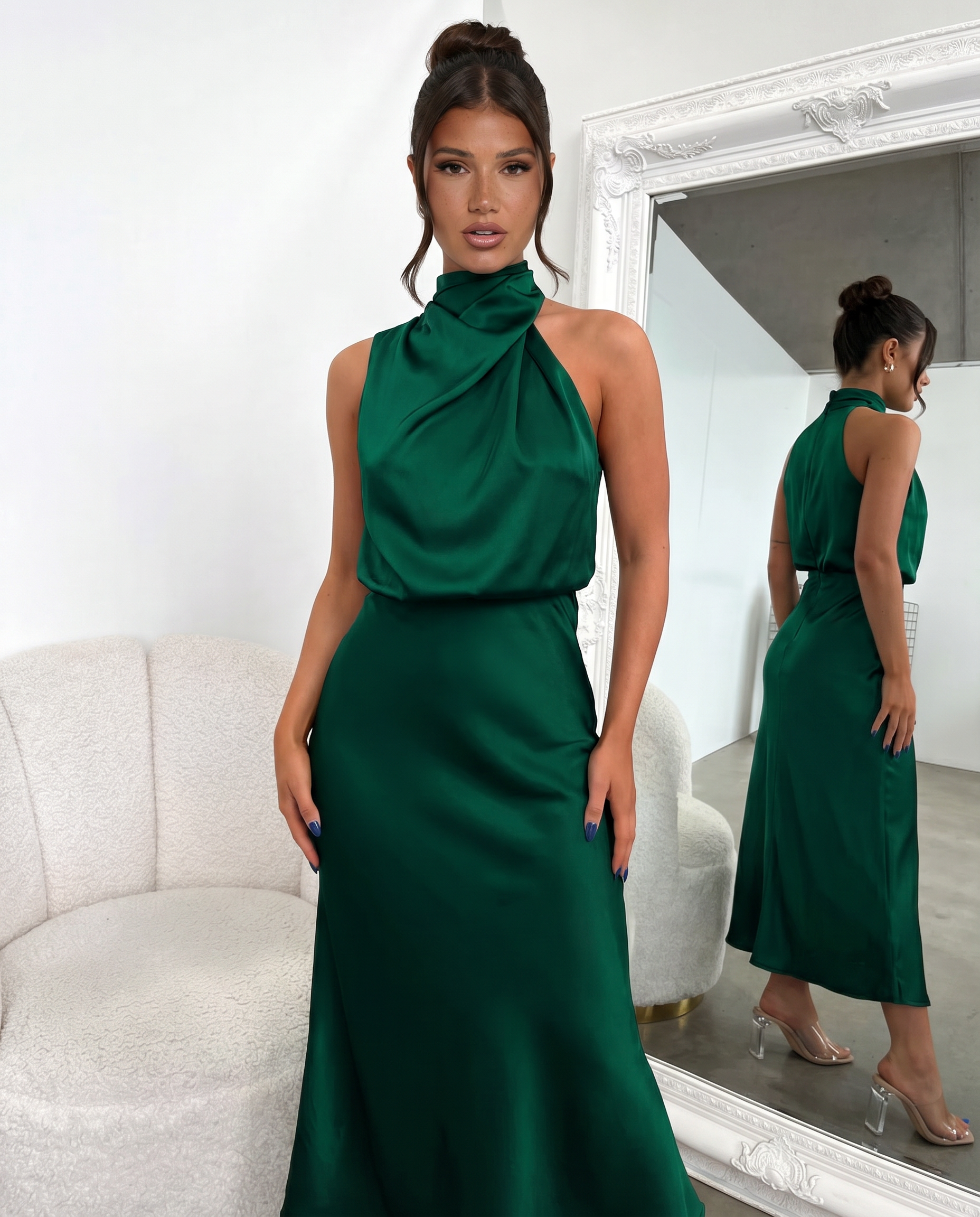 Francesca • Vestido Midi con Escote Halter Drapado