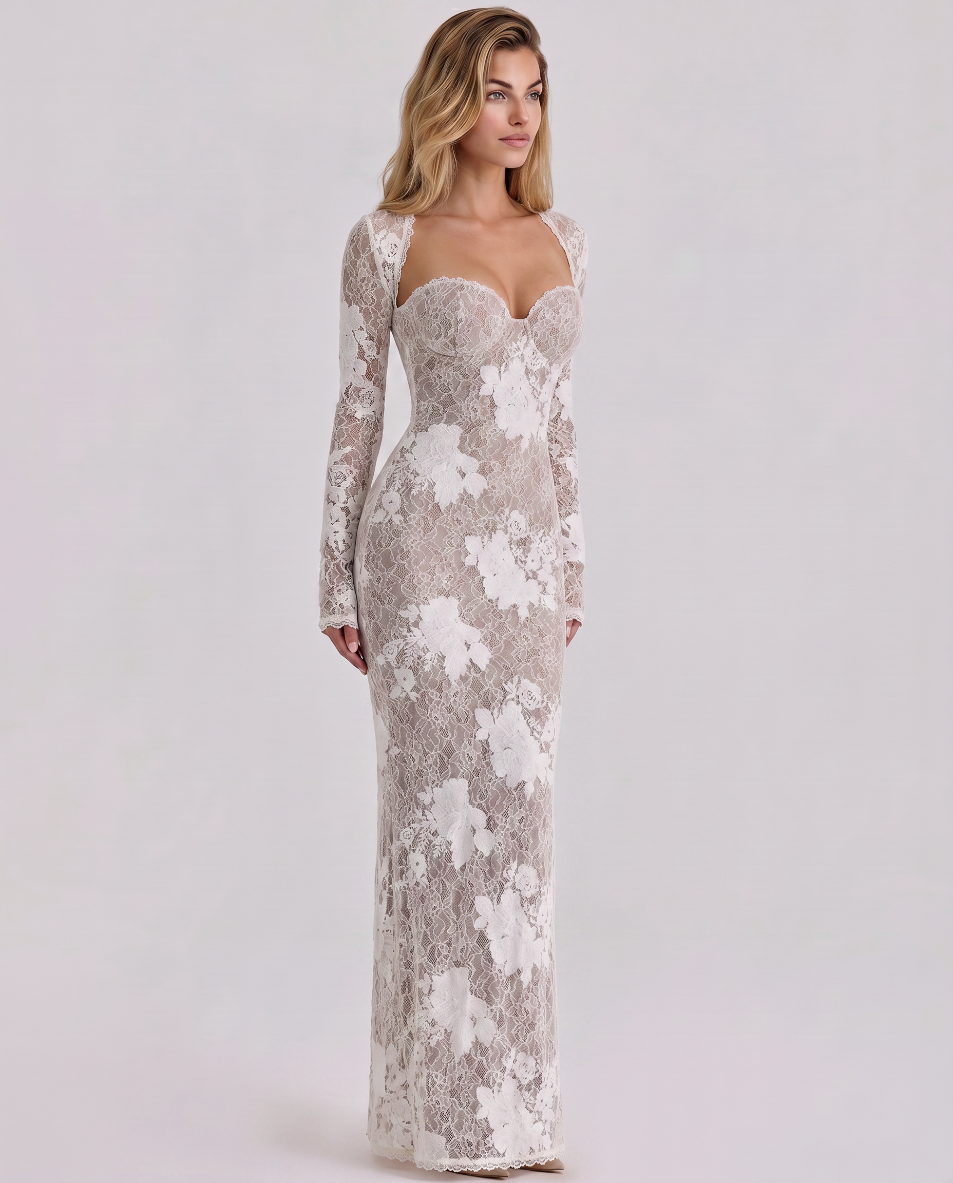 Marla • Vestido Maxi con Encaje y Mangas Largas