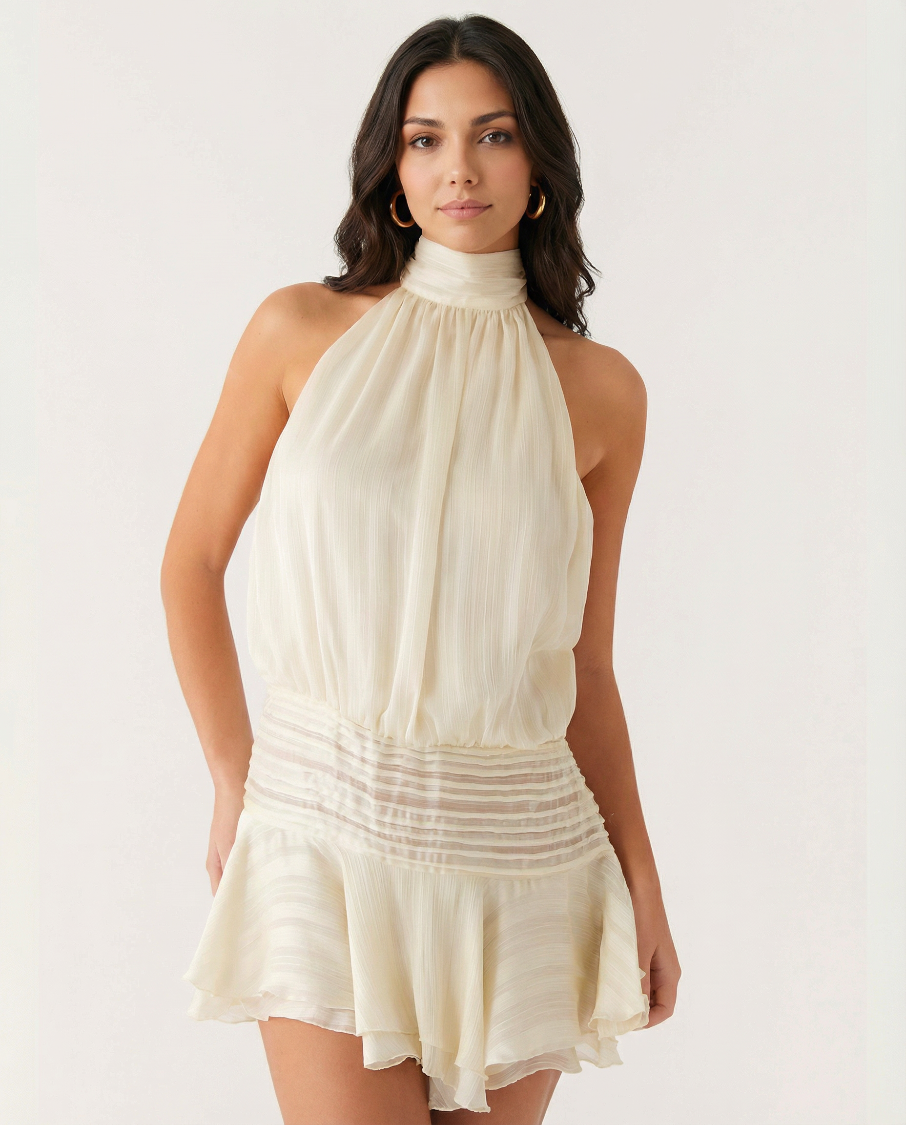 Deborah • Mono con escote halter y volante
