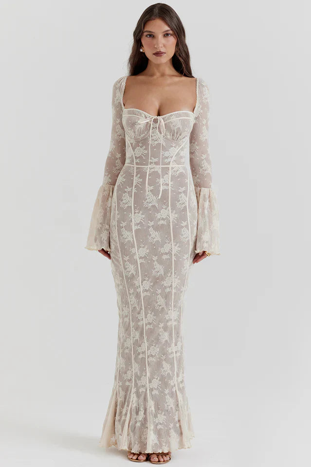 Deana • Vestido Maxi con Cuerpo de Corsé de Encaje