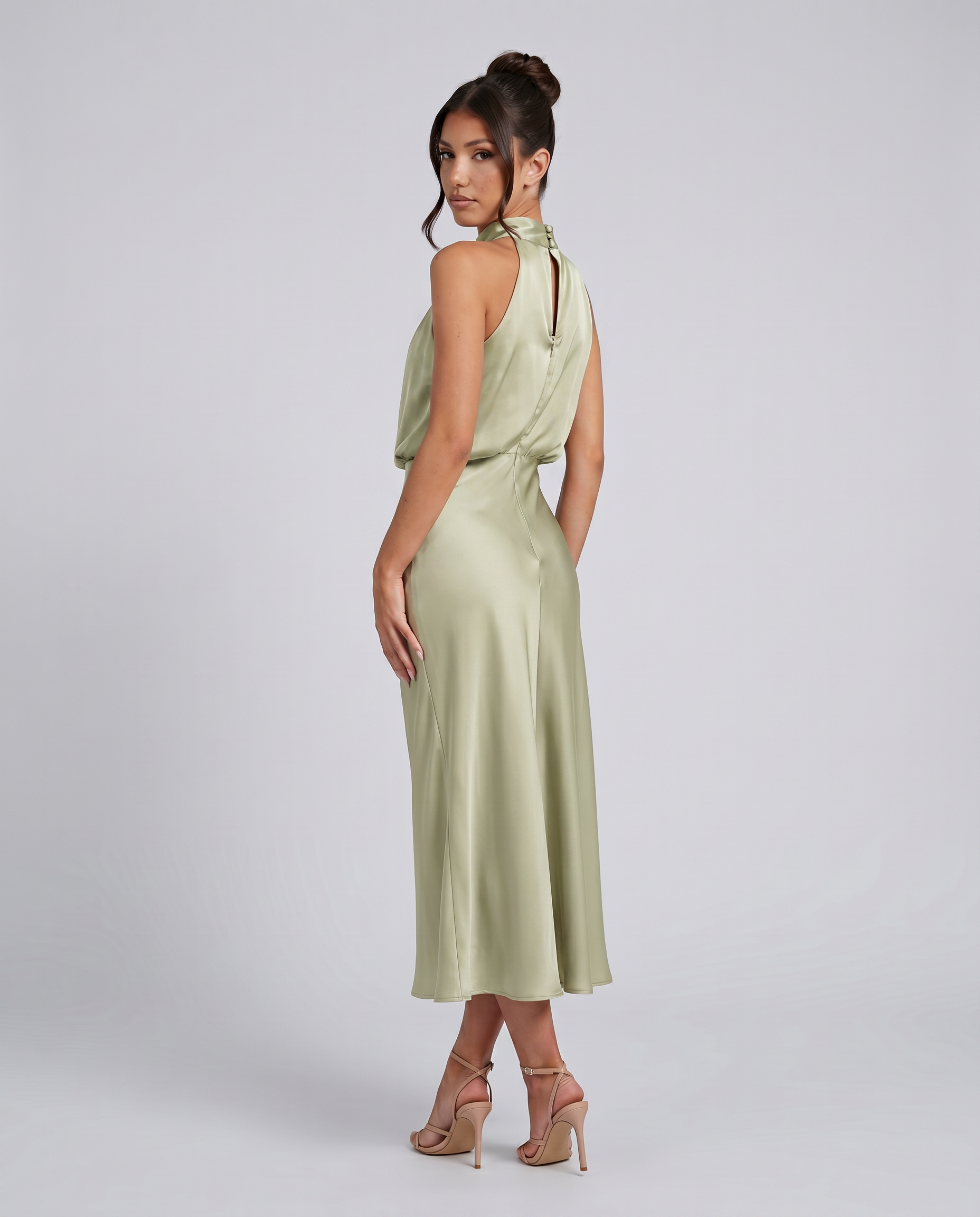 Francesca • Vestido Midi con Escote Halter Drapado