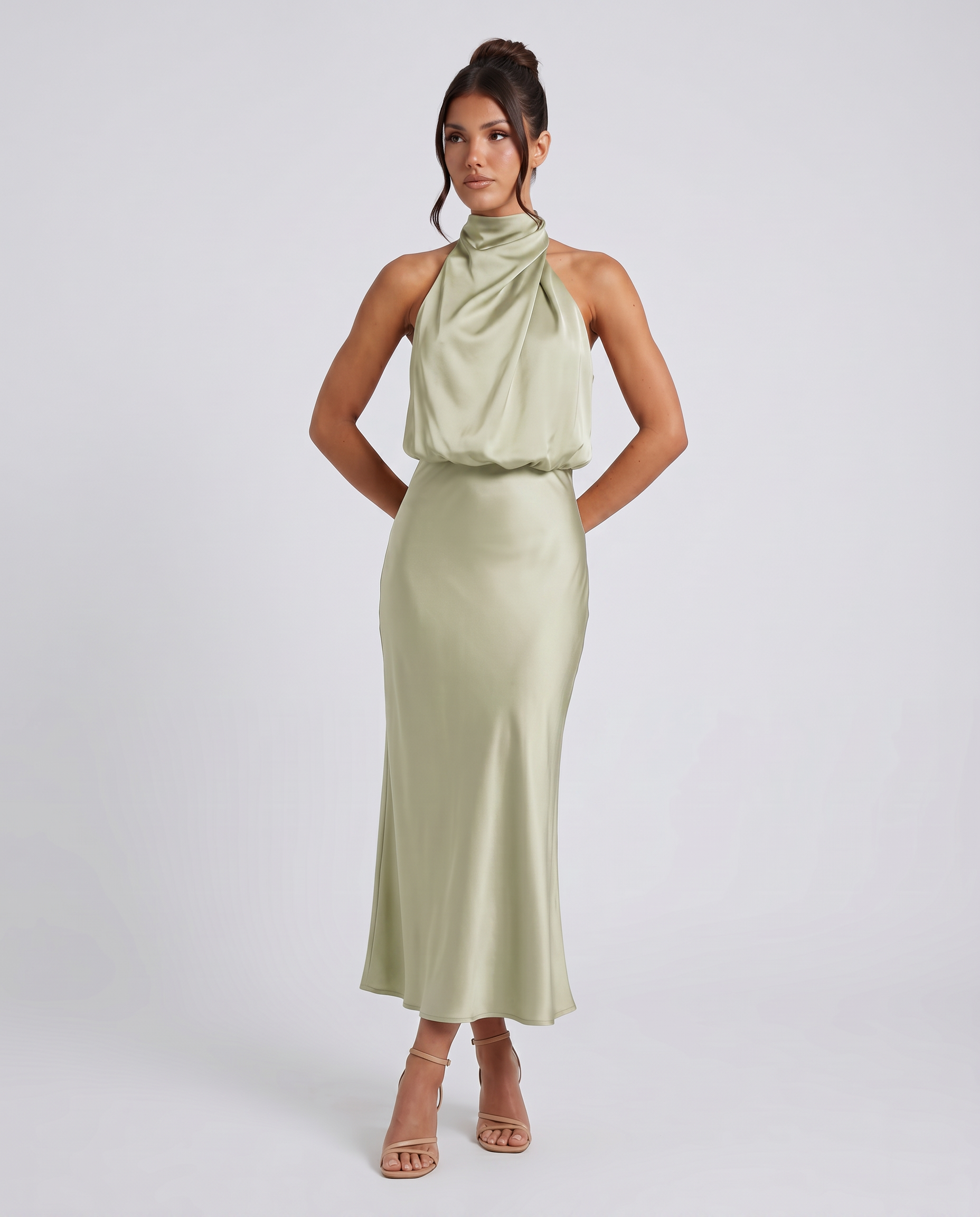Francesca • Vestido Midi con Escote Halter Drapado